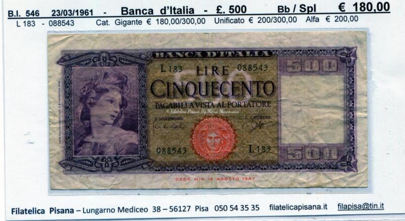 5   Banca  d'Italia   1961   BI 546   £  500
