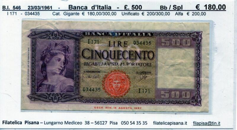 6   Banca  d'Italia   1948    BI 545   £  500