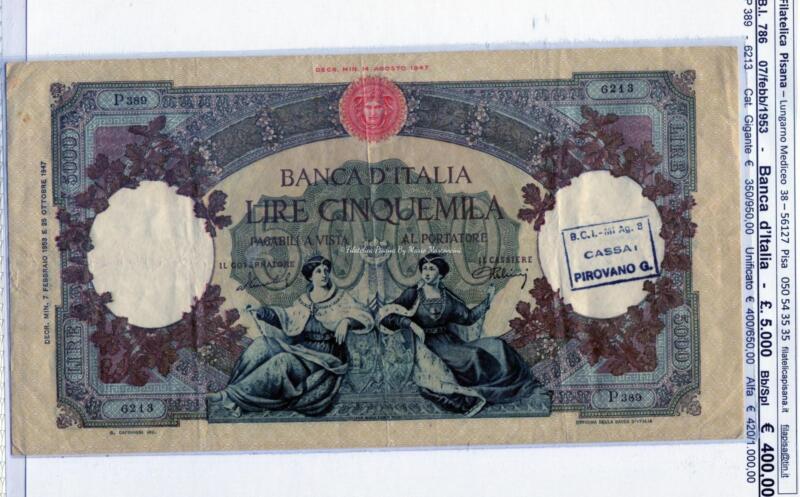 Banconota Banca d’Italia – Anno 1953 Lire 5.000