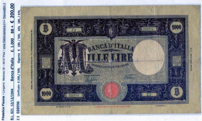 Banconota Banca d'Italia Regno d'Italia - Anno 1944 Lire 1.000