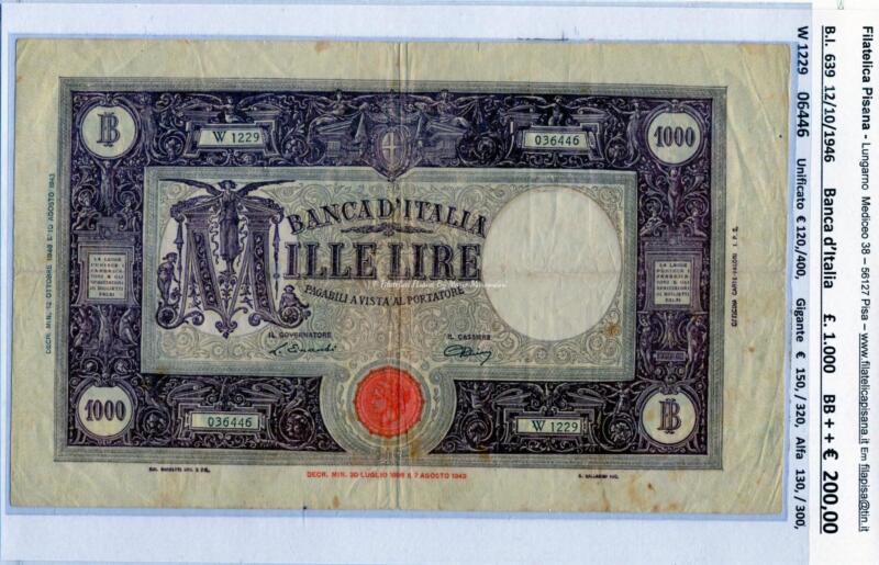 Banconota Banca d'Italia Regno d'Italia - Anno 1946 Lire 1.000