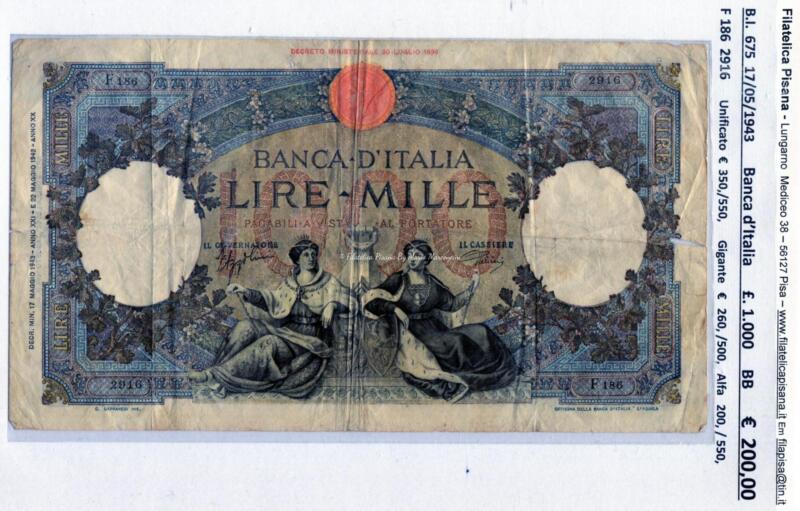 Banconota Banca d’Italia Regno d’Italia – Anno 1943 Lire 1.000