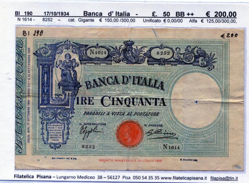 Banconota Regno d'Italia  - Anno 1934 Lire 50