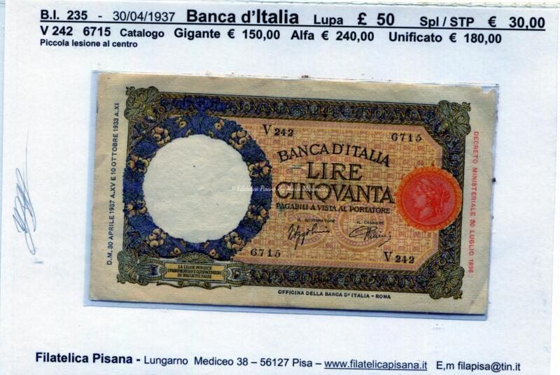 11   Banca d'Italia  1937  Lupa  £  50