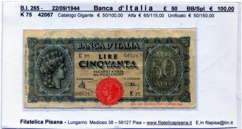 15   Banca d'Italia   1944   £  50