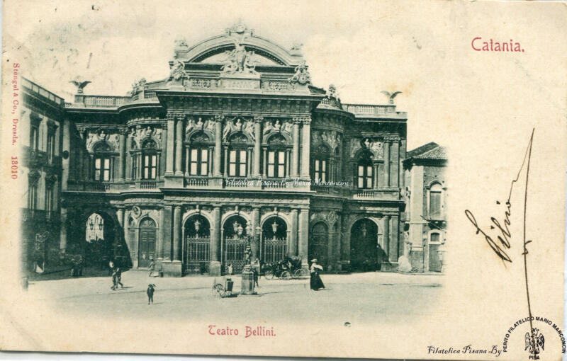 Cartolina illustrata Catania. Teatro Bellini