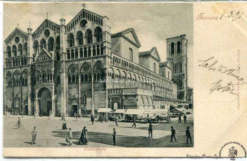 Cartolina illustrata Ferrara. Cattedrale