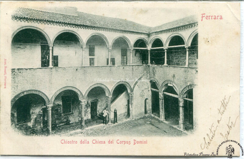 Cartolina illustrata. Ferrara - Chiostro della Chiesa del Corpus Domini
