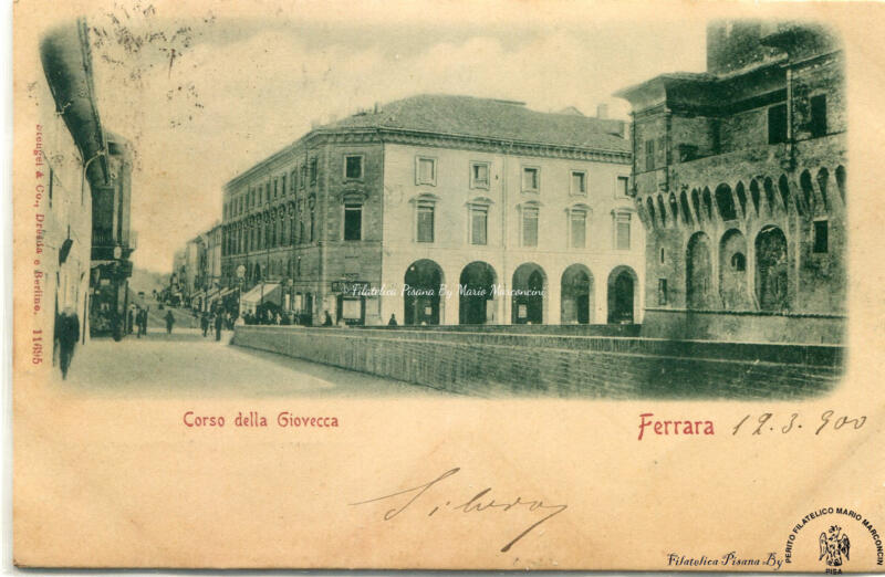 Cartolina illustrata. Ferrara - Corso della Giovecca