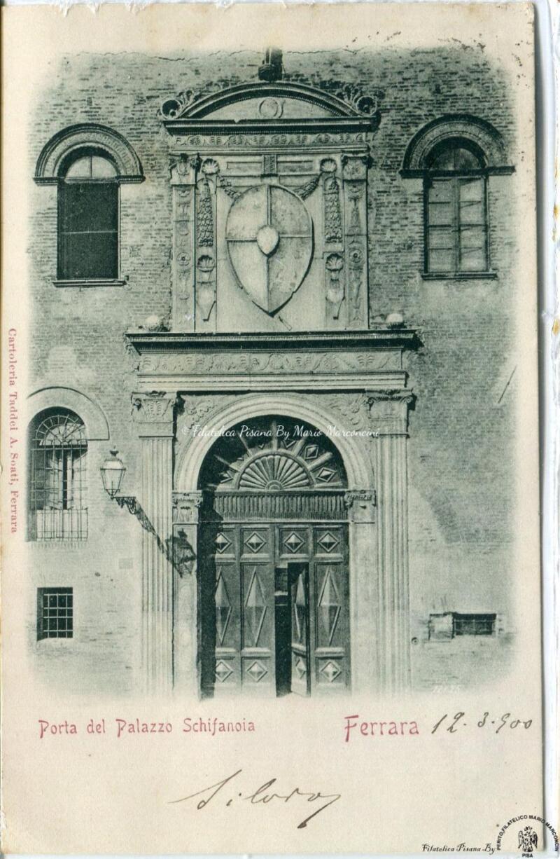 Cartolina illustrata Ferrara. Porta del Palazzo Schifanoia