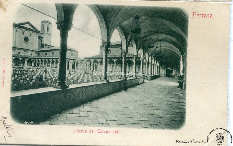 Cartolina illustrata Ferrara. Interno del Camposanto