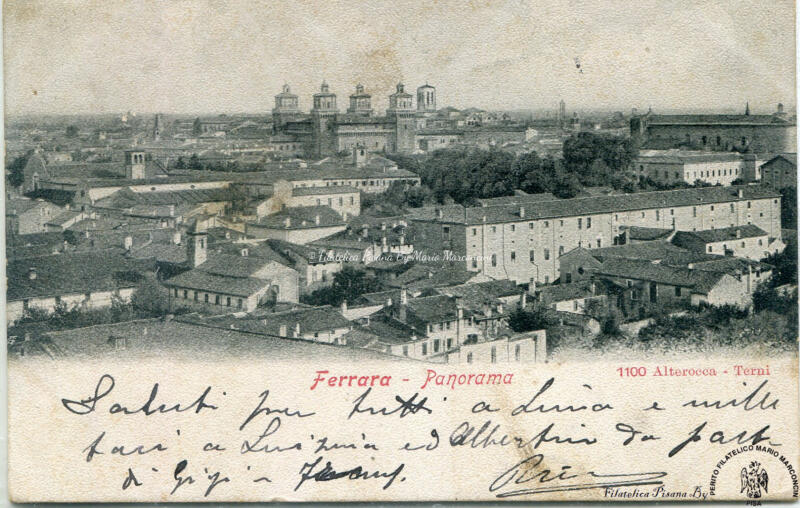 Cartolina illustrata Ferrara. Panorama