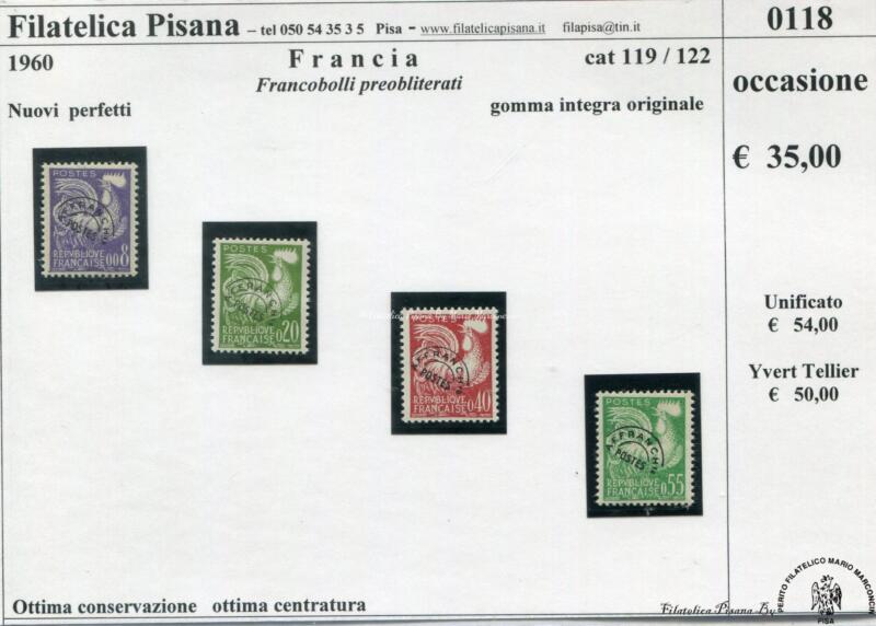 118 Francobolli Francia - Anno 1960 Preobliterati