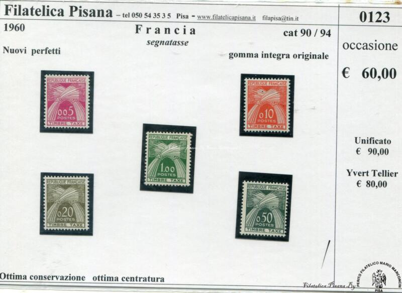 121 Francobolli Francia - Anno 1960 - Tasse serie nn. 90/94