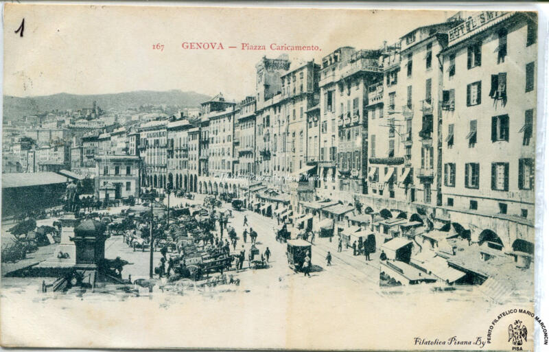 Cartolina illustrata Genova. Piazza Caricamento