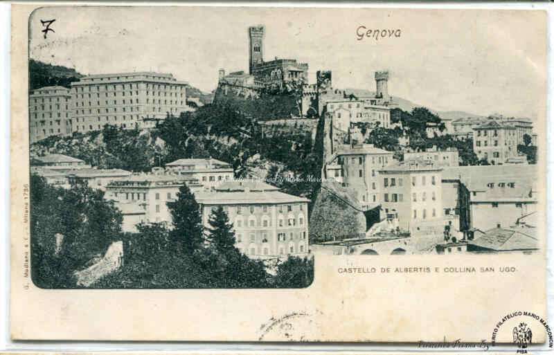 Cartolina illustrata Genova. Castello De Albertis e Collina San Ugo