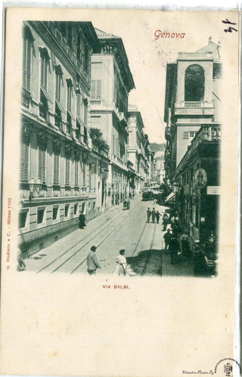 Cartolina illustrata Genova. Via Balbi