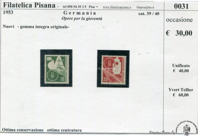 1 Francobolli Germania - Anno 1953 Pro Juventute