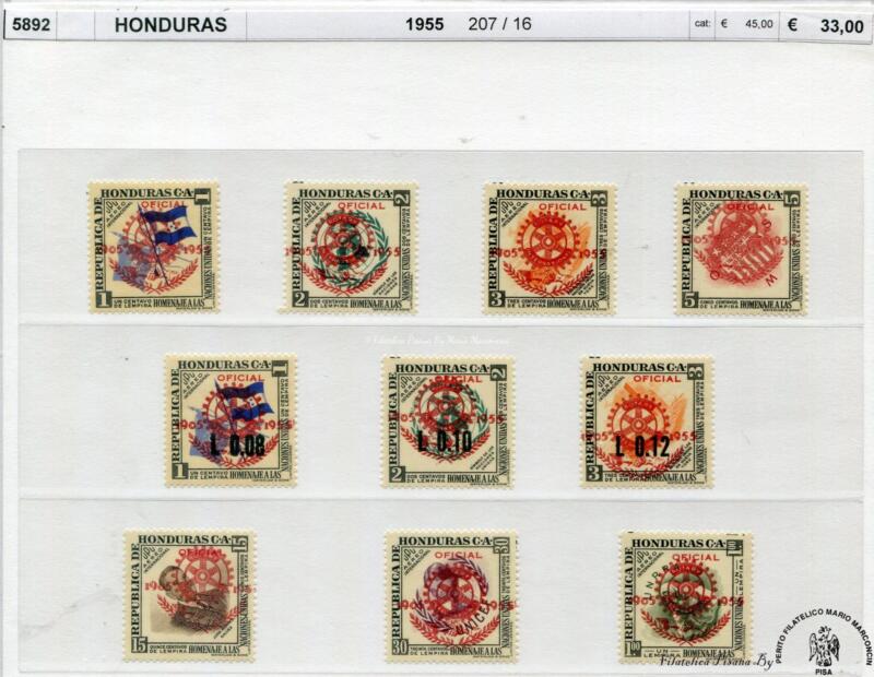 5892  Honduras  1955  cat  207/216   Rotary