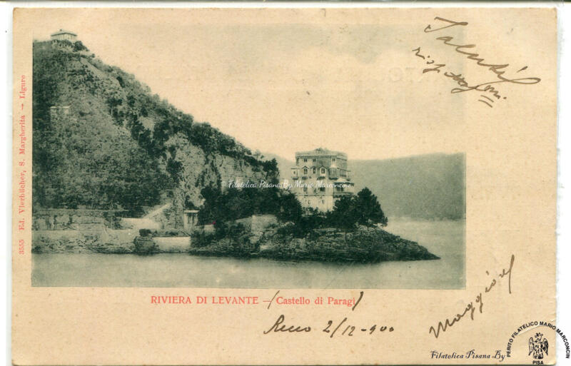 Cartolina illustrata Riviera di Levante. Castello di Paragi
