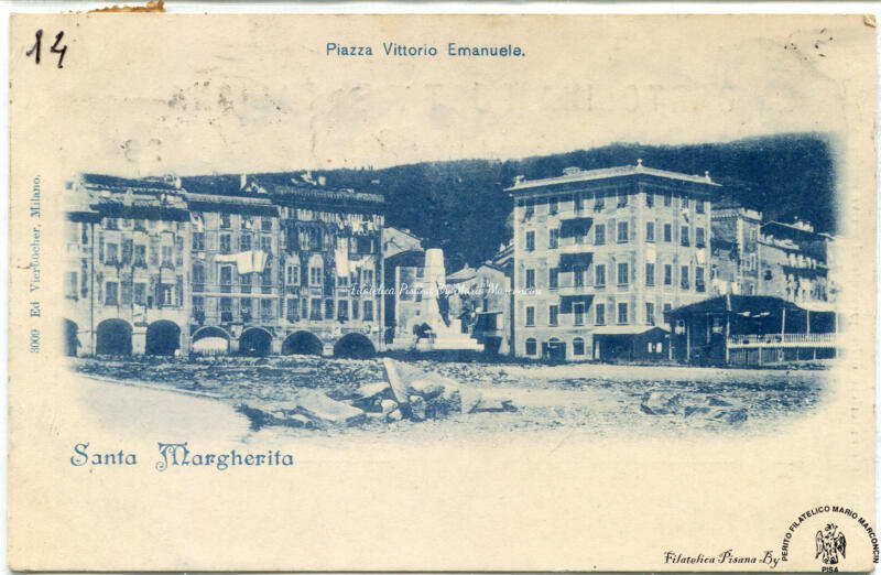 Cartolina illustrata Santa Margherita. Piazza Vittorio Emanuele