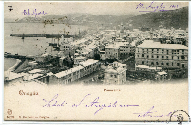 Cartolina illustrata Oneglia. Panorama