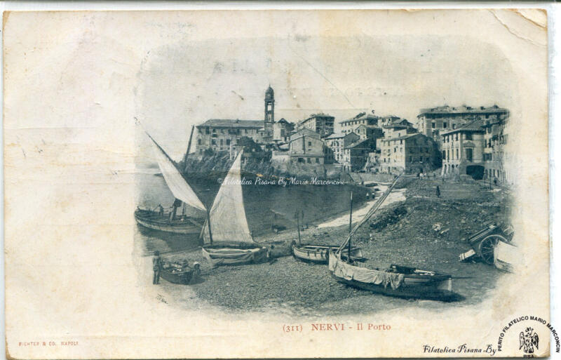 Cartolina illustrata Nervi. Il Porto
