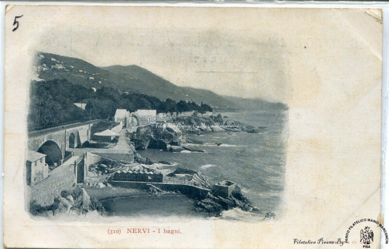 Cartolina illustrata Nervi. I bagni