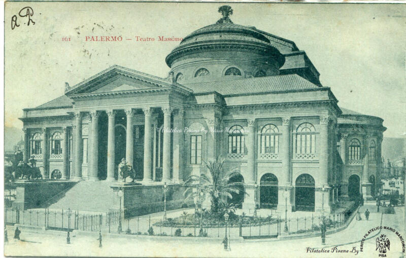 Cartolina illustrata Palermo. Teatro Massimo