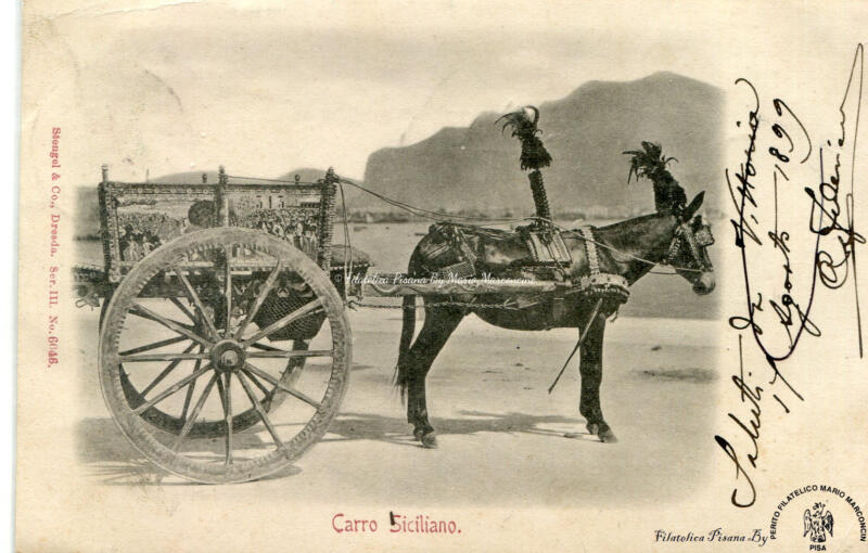 Cartolina illustrata Carro siciliano