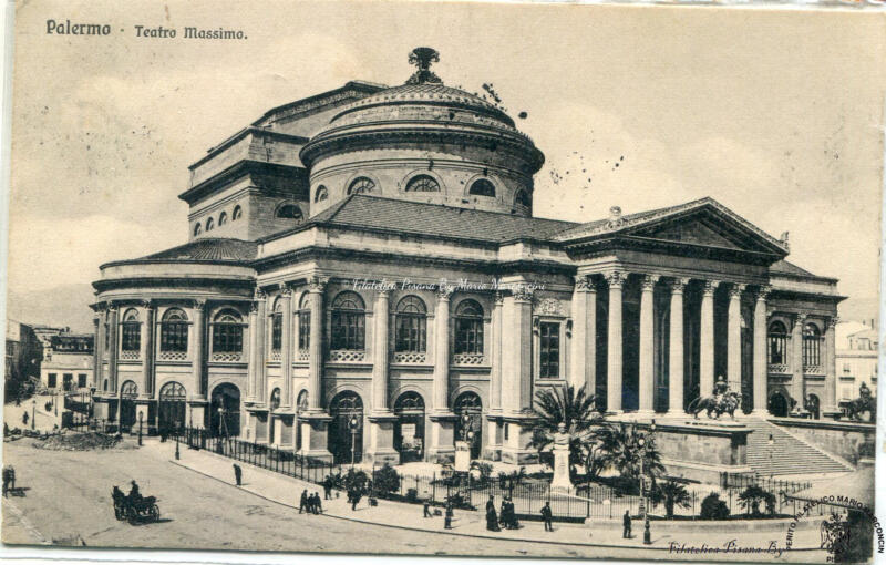 Cartolina illustrata Palermo. Teatro Massimo
