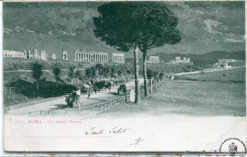 Cartolina illustrata Roma. Via Appia Nuova