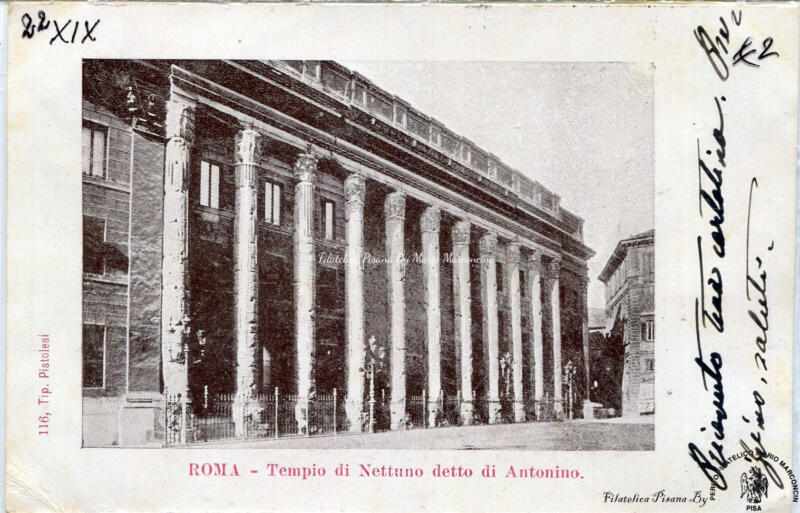 Cartolina illustrata Roma. Tempio di Nettuno detto di Antonino