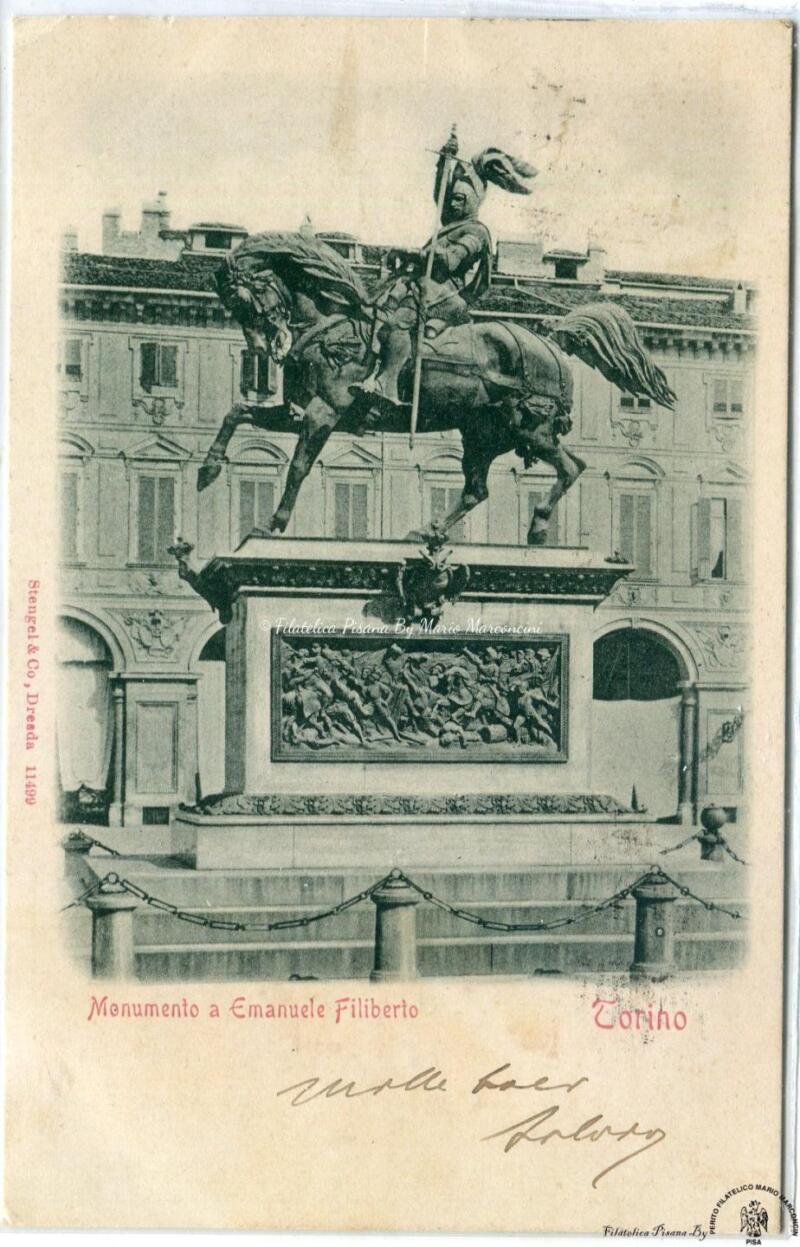 Cartolina illustrata Torino. Monumento a Emanuele Filiberto