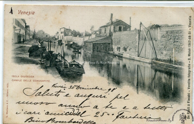 Cartolina illustrata Venezia. Isola della Giudecca. Canale delle convertite