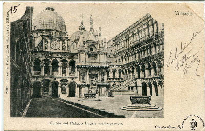 Cartolina illustrata Venezia. Cortile del Palazzo Ducale veduta generale