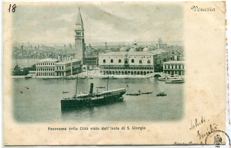 Cartolina illustrata Venezia. Panorama della Città visto dall’isola di S. Giorgio