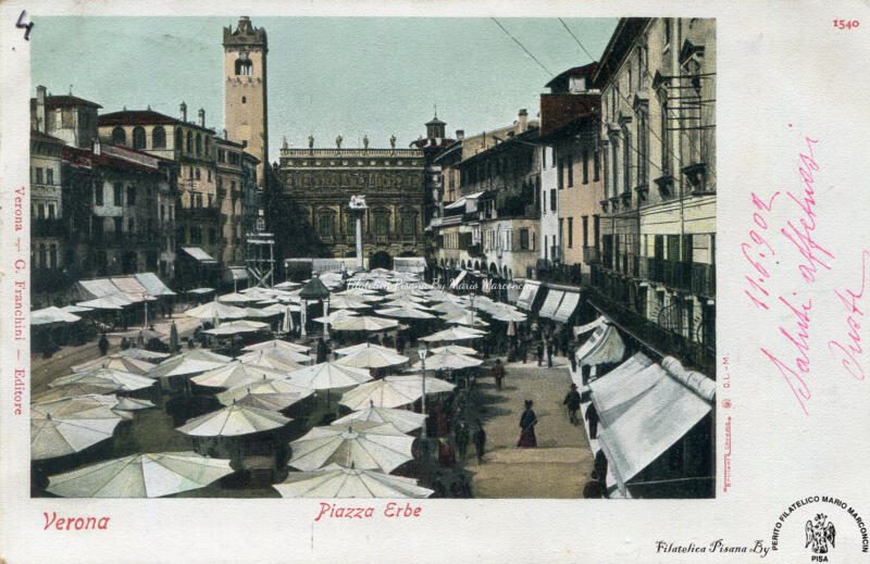 Cartolina illustrata Verona. Piazza Erbe