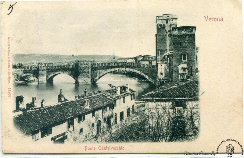 Cartolina illustrata Verona. Ponte Castelvecchio