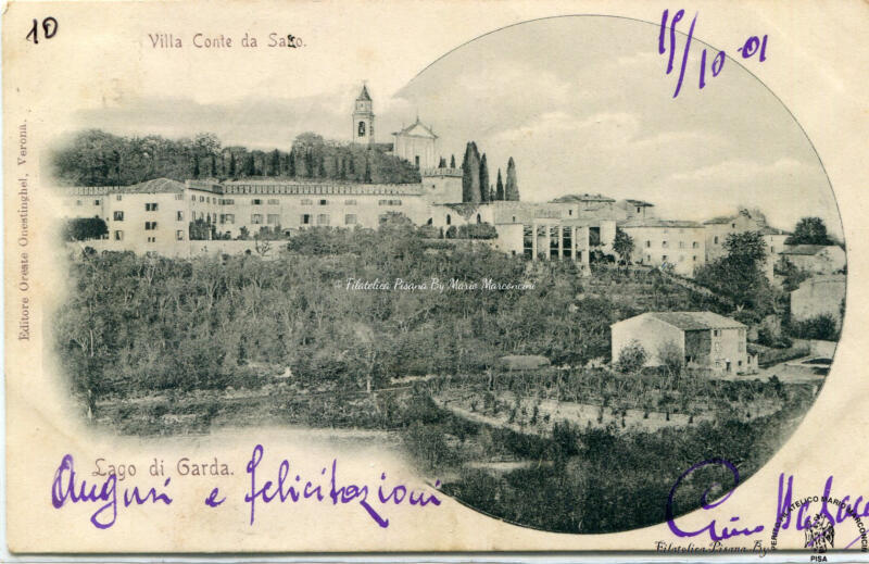 Cartolina illustrata Lago di Garda. Villa Conte da Sacco