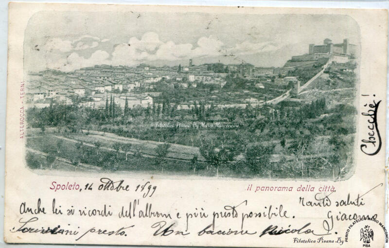Cartolina illustrata Spoleto. Il panorama della città