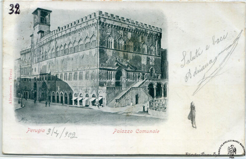Cartolina illustrata Perugia. Palazzo Comunale