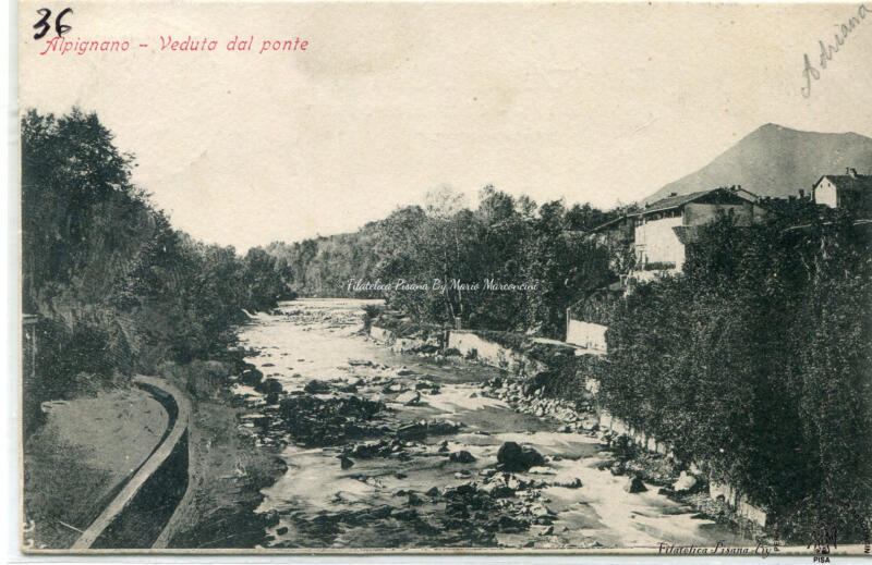 Cartolina illustrata Alpignano. Veduta dal ponte