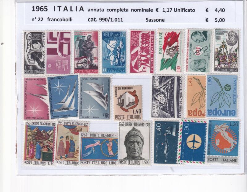 Francobolli nuovi Italia: annata completa 1965