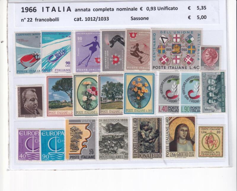 Francobolli nuovi Italia: annata completa 1966
