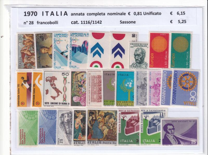 Francobolli nuovi Italia: annata completa 1970
