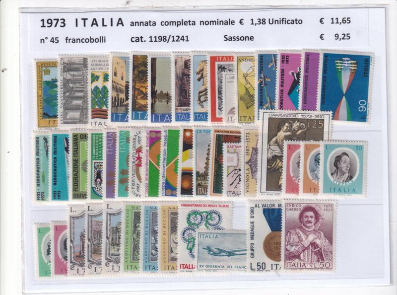 Francobolli nuovi Italia: annata completa 1973