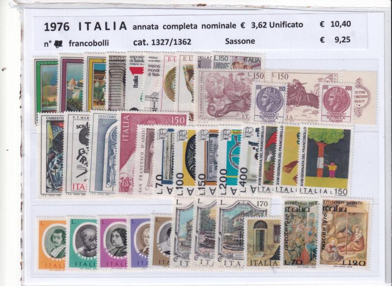 Francobolli nuovi Italia: annata completa 1976