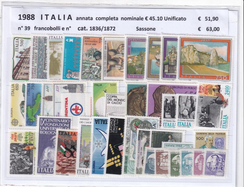 Francobolli nuovi Italia: annata completa 1988