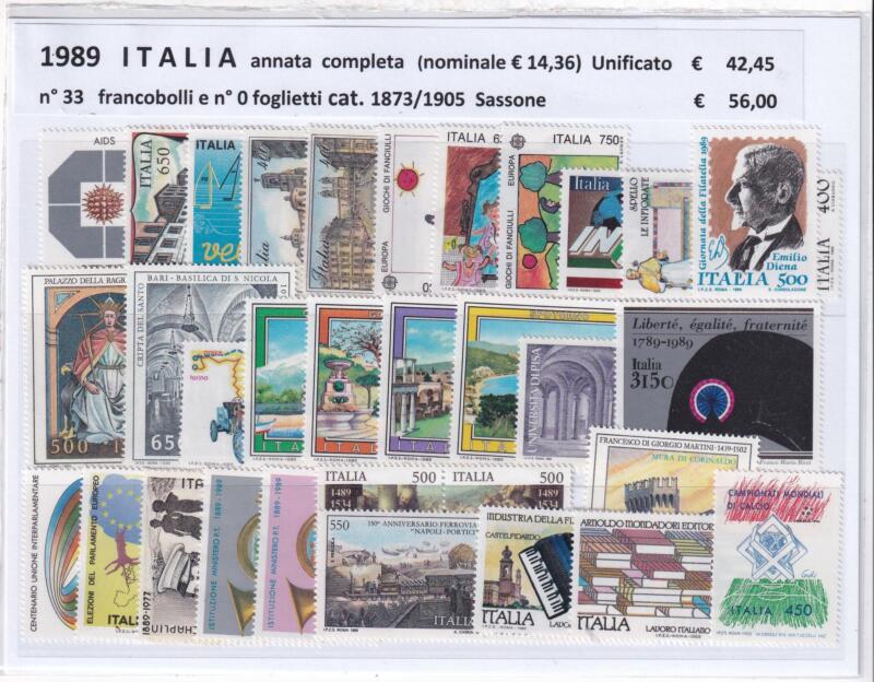 Francobolli nuovi Italia: annata completa 1989